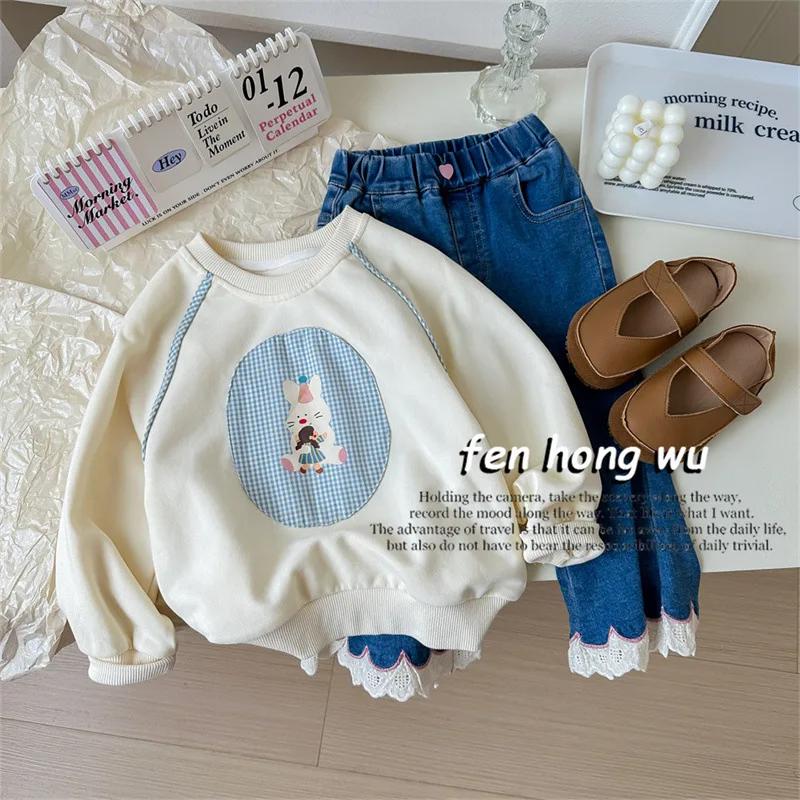 

Sweet Cute Rabbit Sweater Girls' Autumn Sweater Sets New Cartoon Cute Rabbit Top Trendy