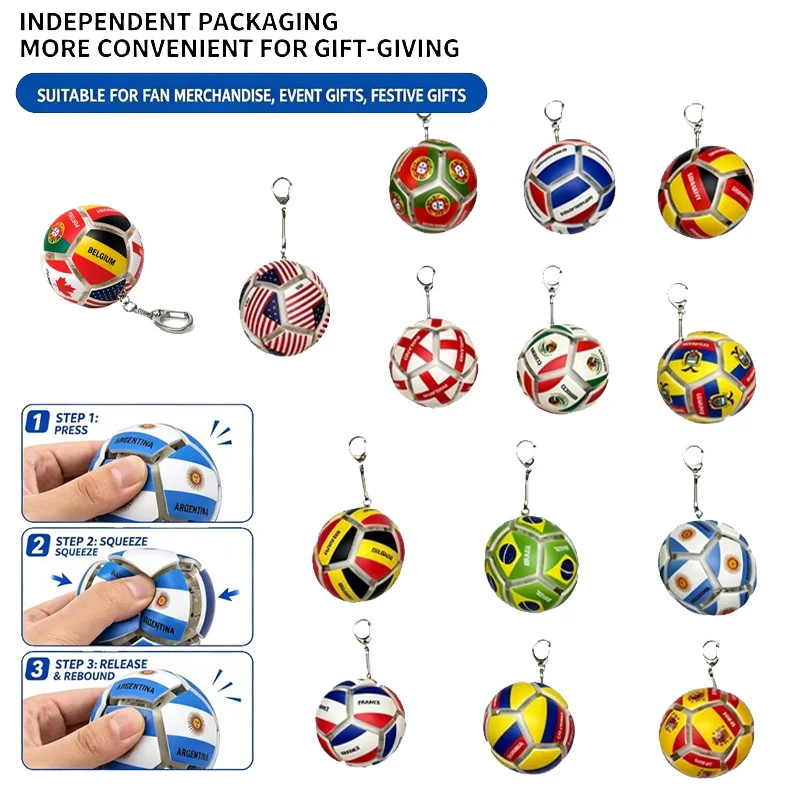 Roun Button Decompression Football Many Flag Keychain Pinch Mini Portable Elastic Relief Stress Anxiety Sports Fan Souvenir Gift
