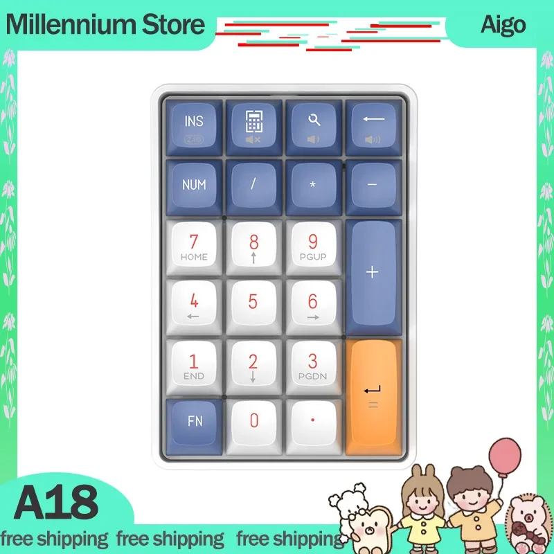 

Aigo A18 Number Keypad Mini Portable Pad 2 Mode USB 2.4G Wireless 22keys Hot-swap Custom Keyboard For Laptop Numeric Keypad Gift