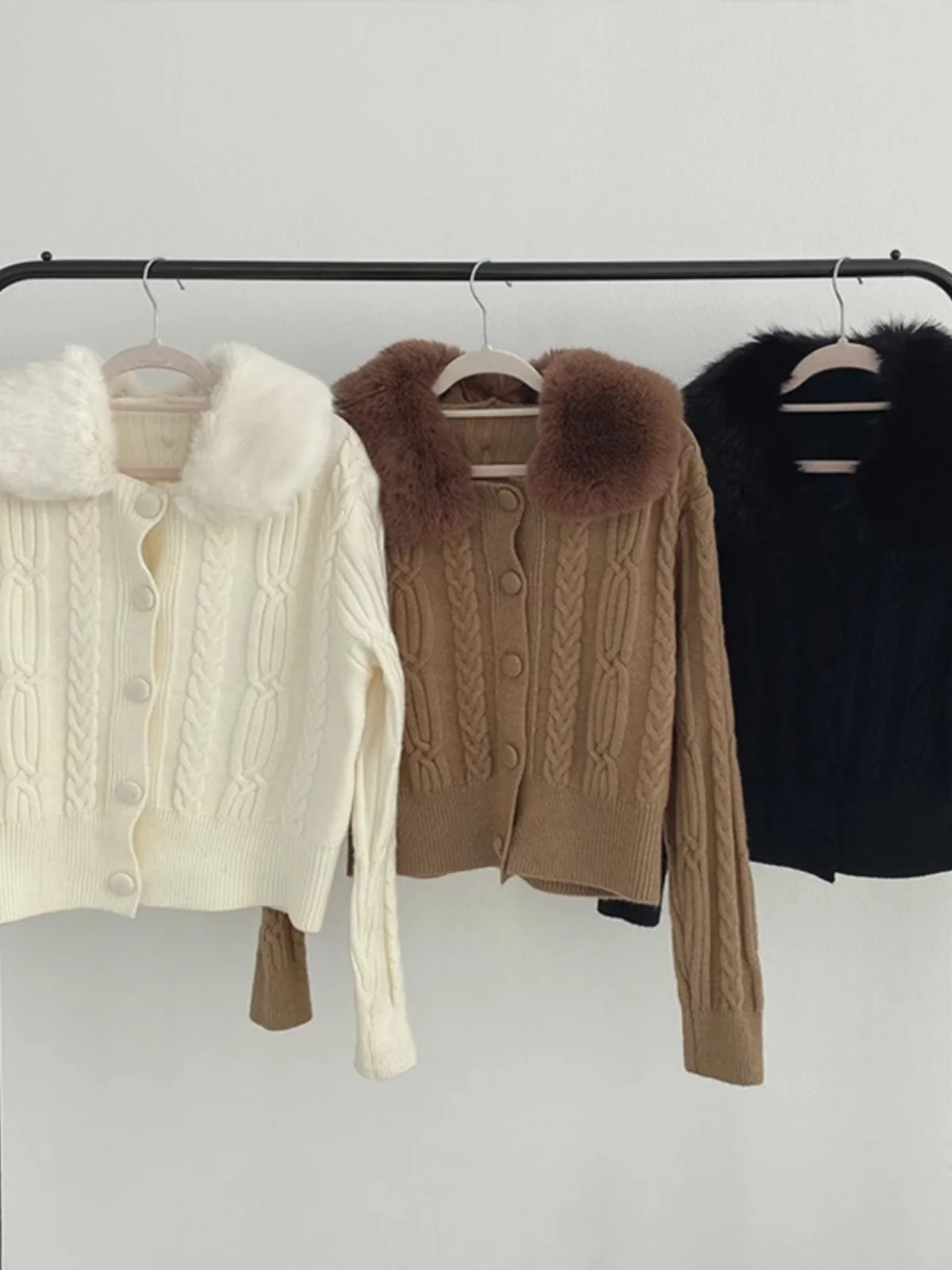 

Women's Knitted Sweater Coat Loose Fit Autumn Winter Faion High-End Feel Fur Collar Detachable Spiral Slimming Lazy Sle Top