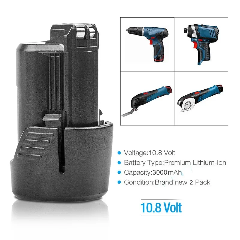 Rechargeable Battery Pack for BOSCH Cordless Electric Drill Screwdriver BAT411 BAT412 BAT412A 3.0Ah 10.8V 12V Li-ion Battery