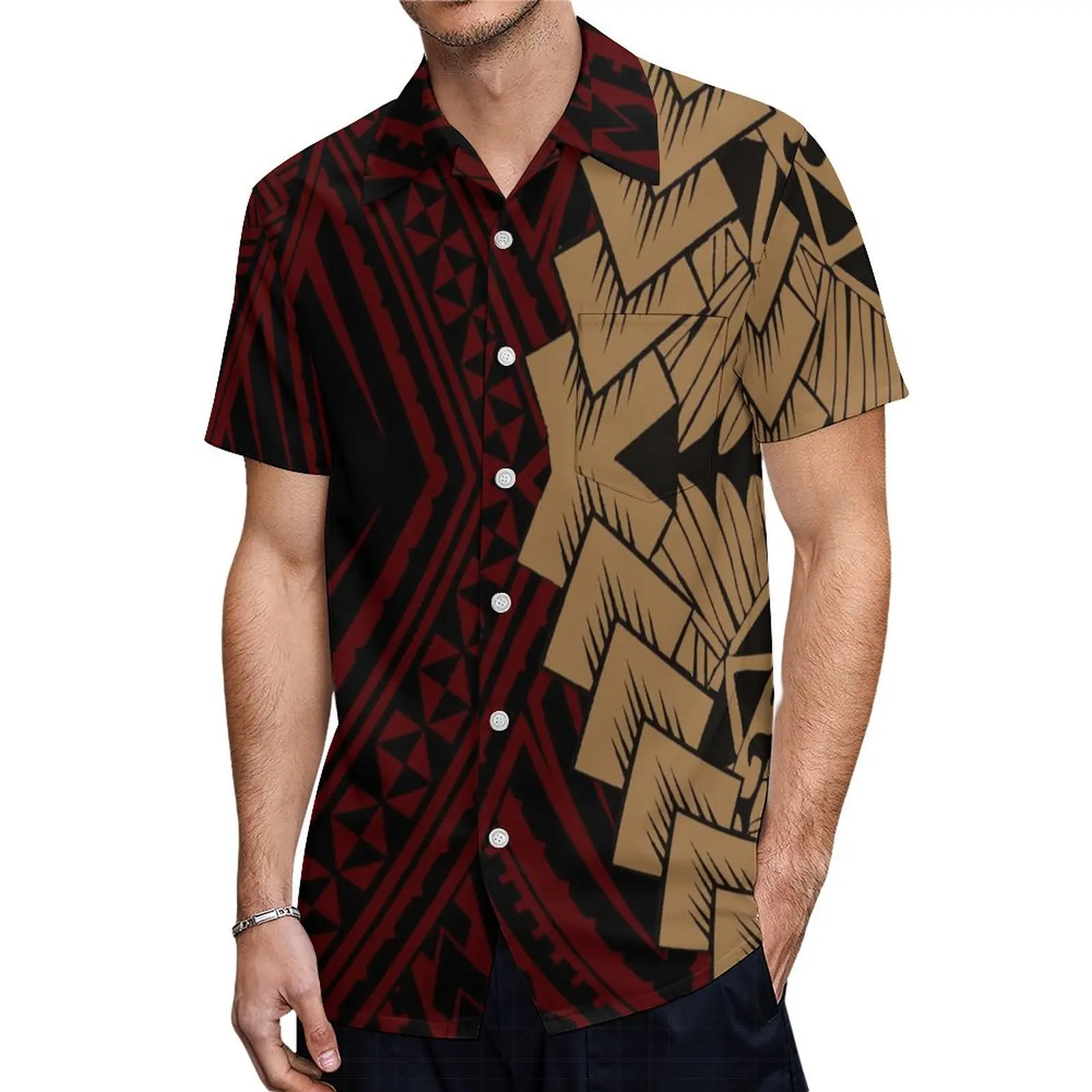 Polynesian V-Neck Ankle-Length Dress Tailored 3d Hd Pattern Samoa Hawaiian Tropical Men'S Aloha Shirt Couple Set