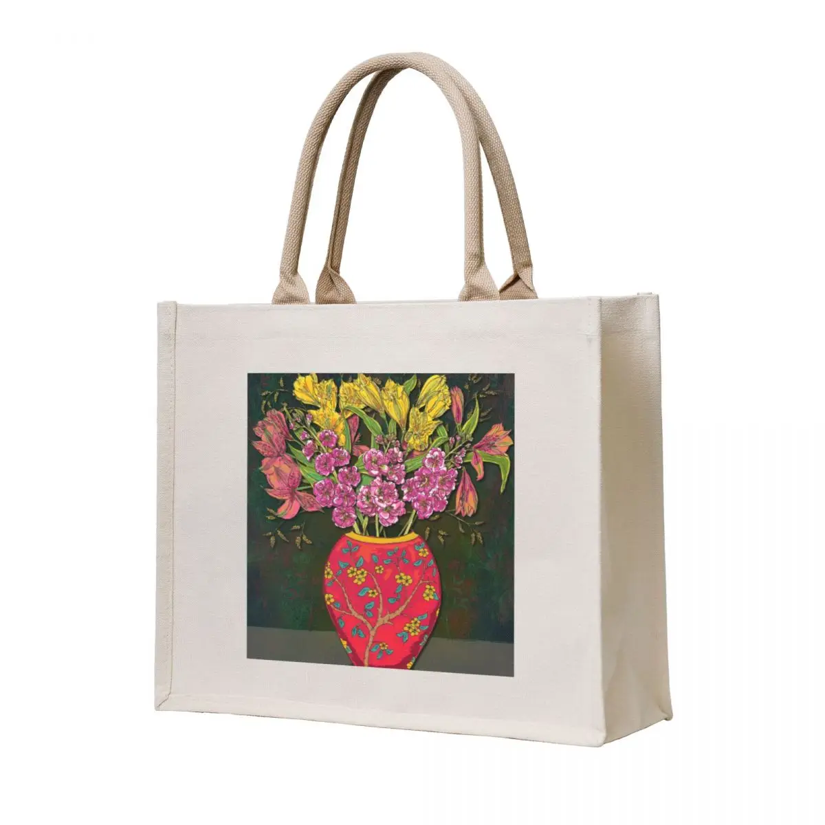 

Red Vase with Flowers Tote Bag Customizable tote bag tote bags aesthetic the bag shopping bags foldable