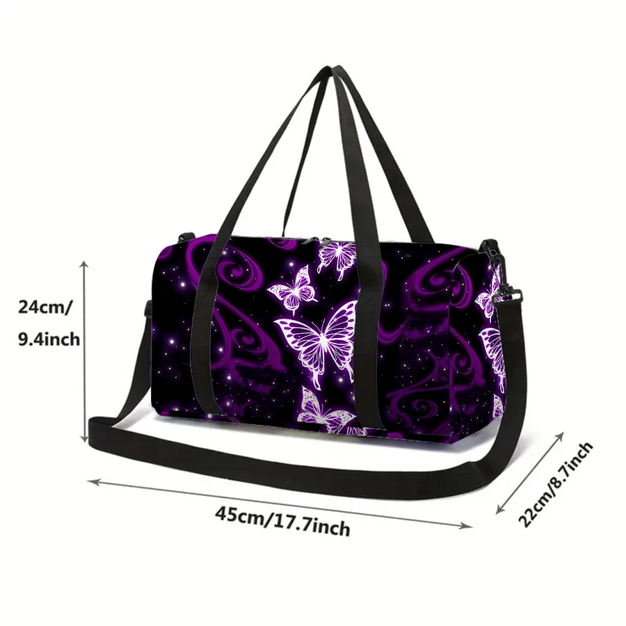 ผู้หญิงกระเป๋าเดินทางขนาดใหญ่รูปแบบผีเสื้อสีม่วง Multi-Functional Duffle Tote กระเป๋ากระเป๋าถือกันน้ํายิมกระเป๋าสําหรับชาย/หญิง