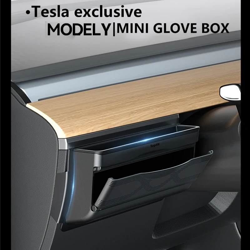 For Tesla Model Y Steering Wheel Side Gloves Storage Box Phone Card Key Double Layer Mini Storage Box Car Interior Accessories