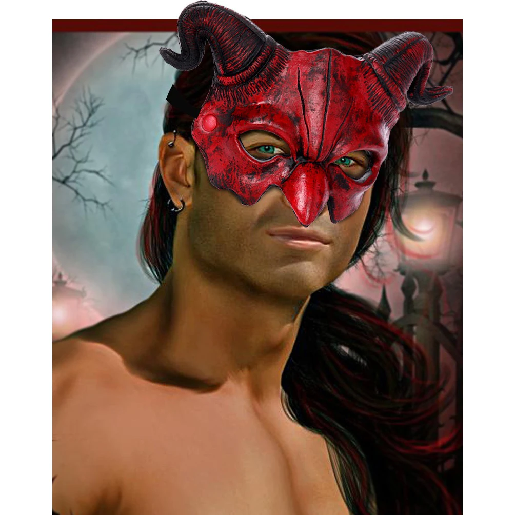 

Halloween Mask Half Face Sheep Horn Devil Mask Carnival Party Makeup Costume Props PU Foam Cosplay Mask for Men