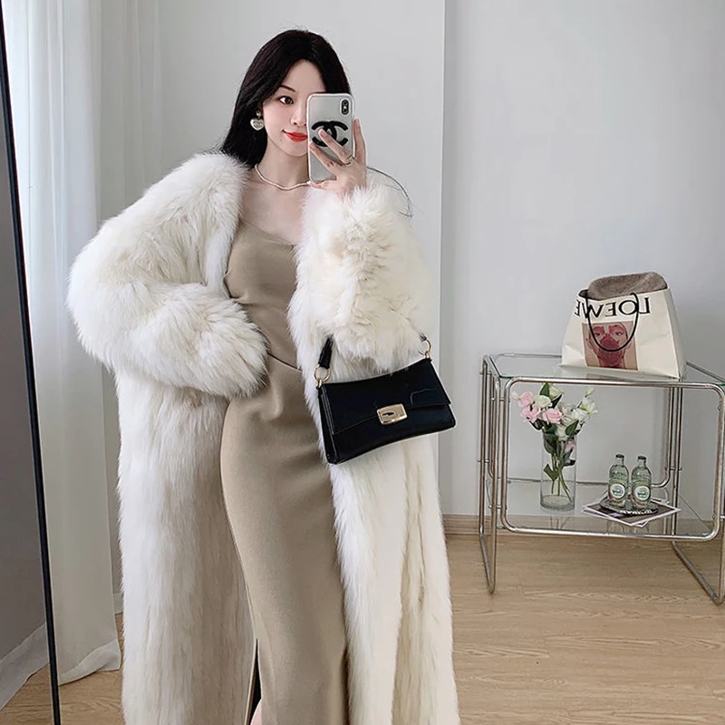 Winter Women High-quality Fox Fur Coat 2024 New Luxury Long Fur Parka Plus Cotton Padded Very Warm Plus Size Female Plush Jacket