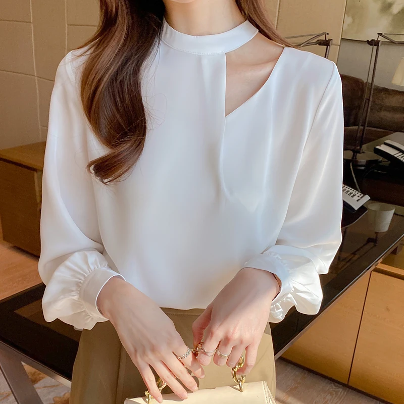 

2022 Spring New Shirt Women's Korean Style Hollow Out Blouse Fashion Clothing Female White Long Sleeve Chiffon Tops Ladies 2724