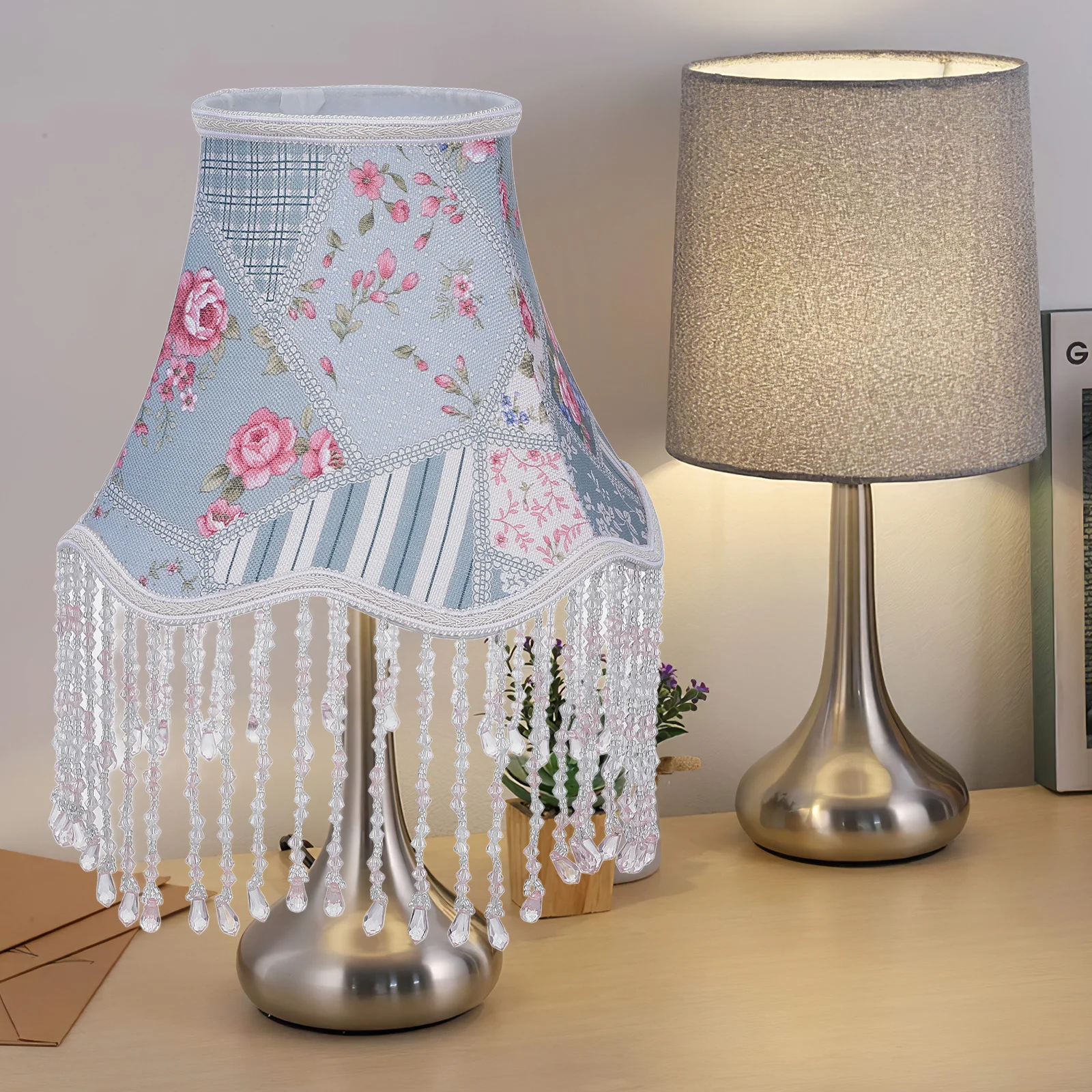 

Cloth Art Lampshade European Vintage Style Modern Crystal Tassel Desk Table Lamp Shade Cover for Bedroom Living Room Decor