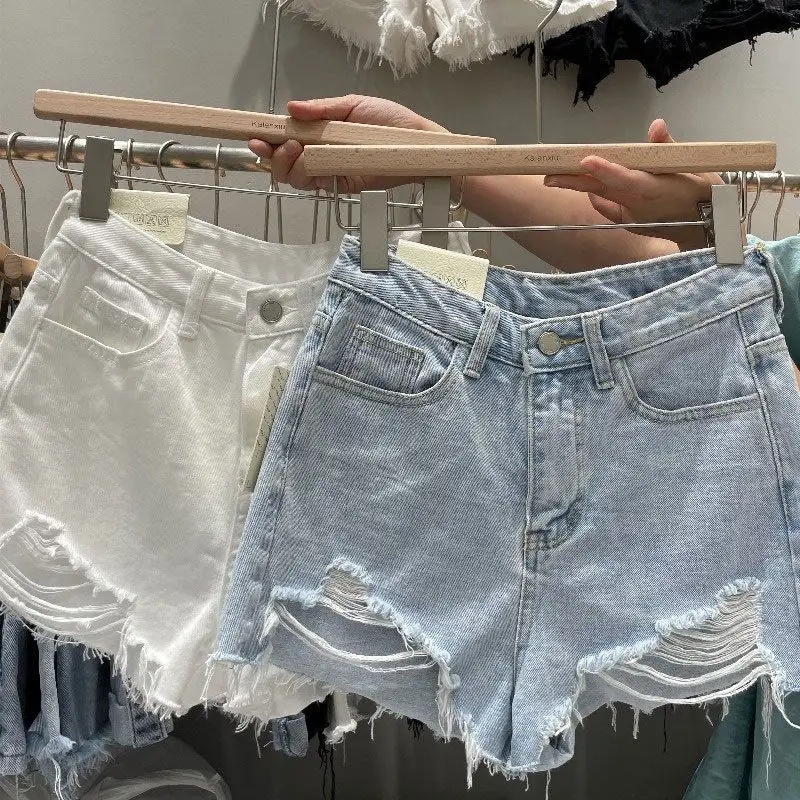 Jean Shorts 2025 New Bottoms Fashion Casual Shorts Women High Waist Hole Loose Wide Leg Shorts Summer Pantalones Cortos De Mujer