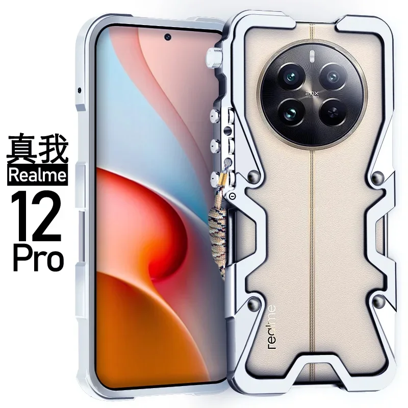 Armor Metal Aluminum Phone Case Bumper For Realme 13 13 Pro Plus 5G Cover Mechanical Purely Handmade Skull Case