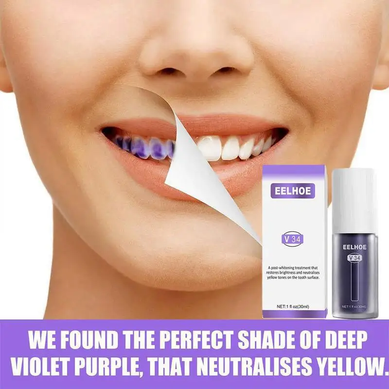 30ml Dental Remove Plaque Stains Care Toothpaste Tooth Whitening V34 Purple Color Corrector Serum Teeth B9T9