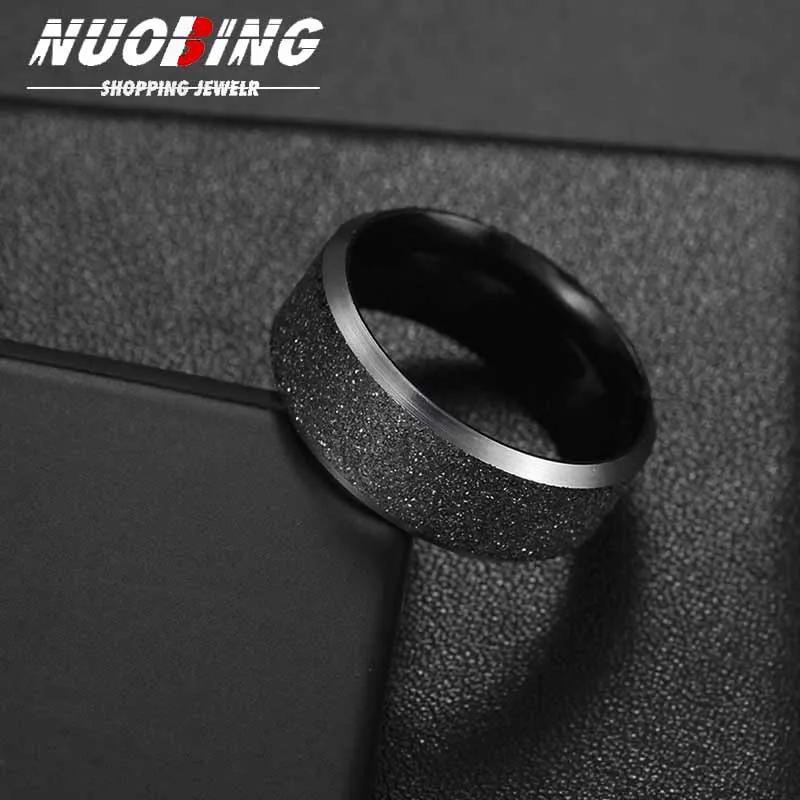 8mm Black Customized Stainless Steel Men's Party Engagement Ring Anniversary Commemorative Jewelry Wedding Valentine's Day Gift