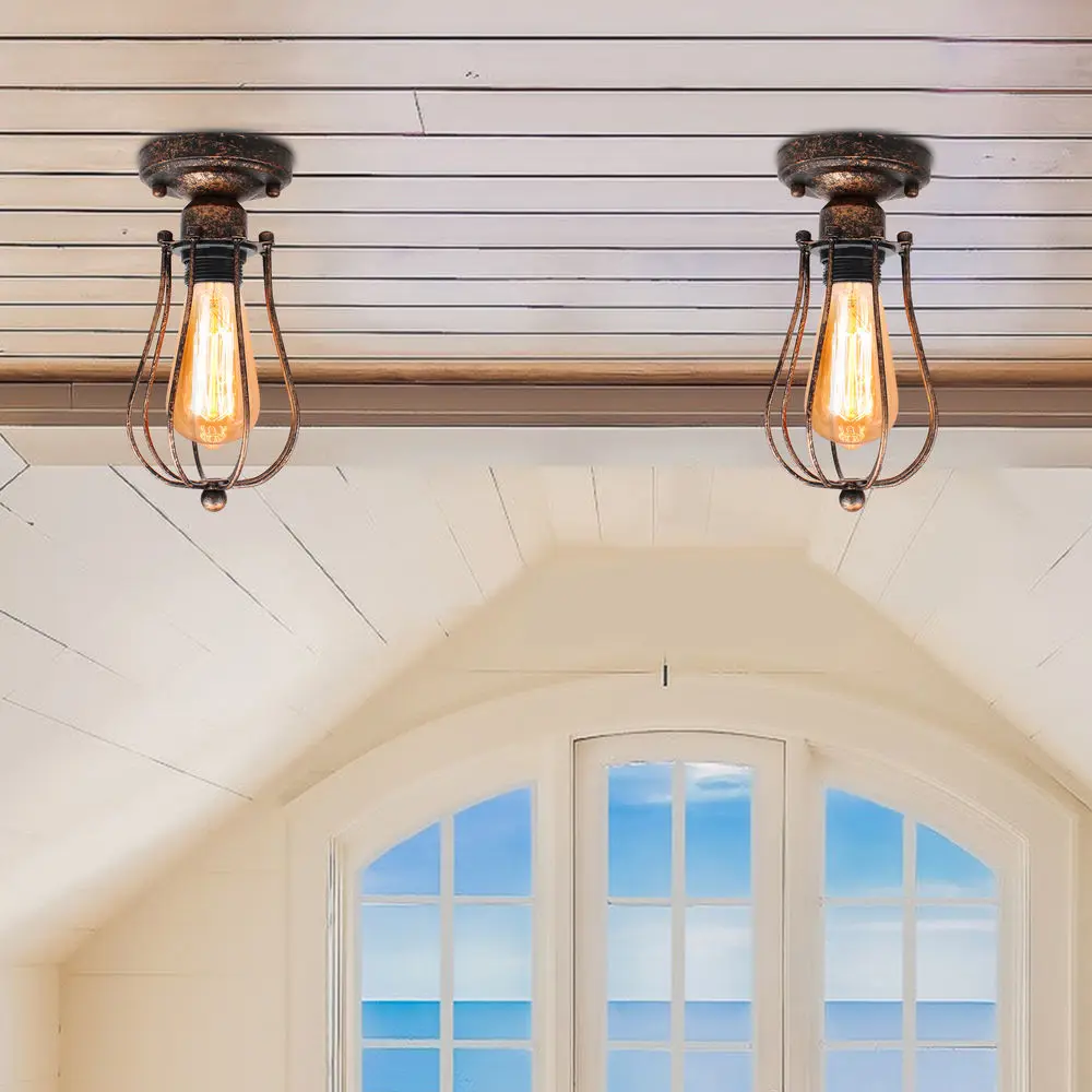 工業用鉄製天井ランプ,レトロな鉄のケージの形をした天井ランプ,屋内照明,リビングルーム,ベッドルーム,キッチンに最適