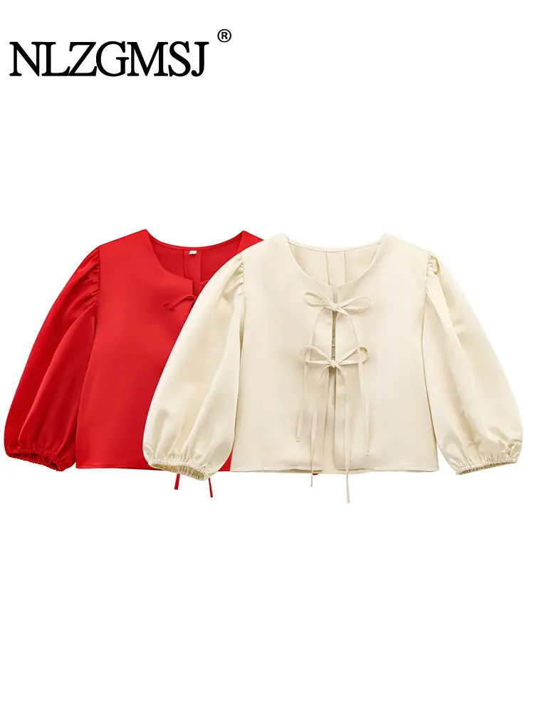 

Шикарная атласная однотонная женская блузка с бантом, свободные рубашки, новая мода, весна-лето 2025 года, повседневные элегантные блузки