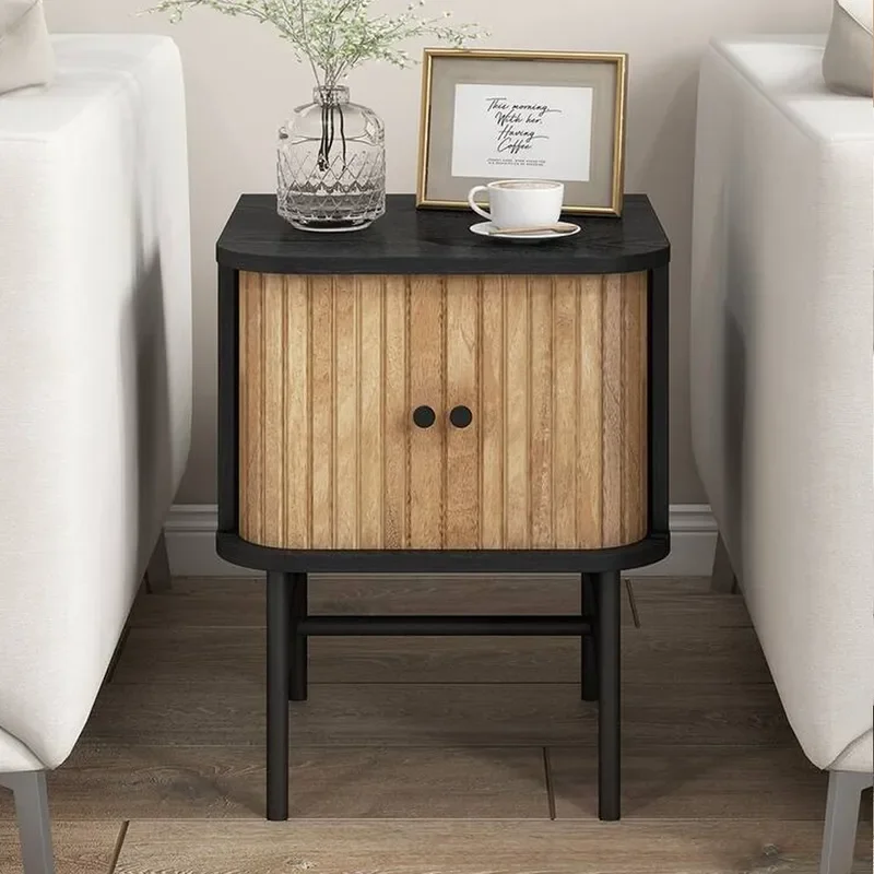 for Bedside Table Wooden Storage Cabinet with Roller Shutter Door Mini Locker for Bedroom Simple Household Small Apartment