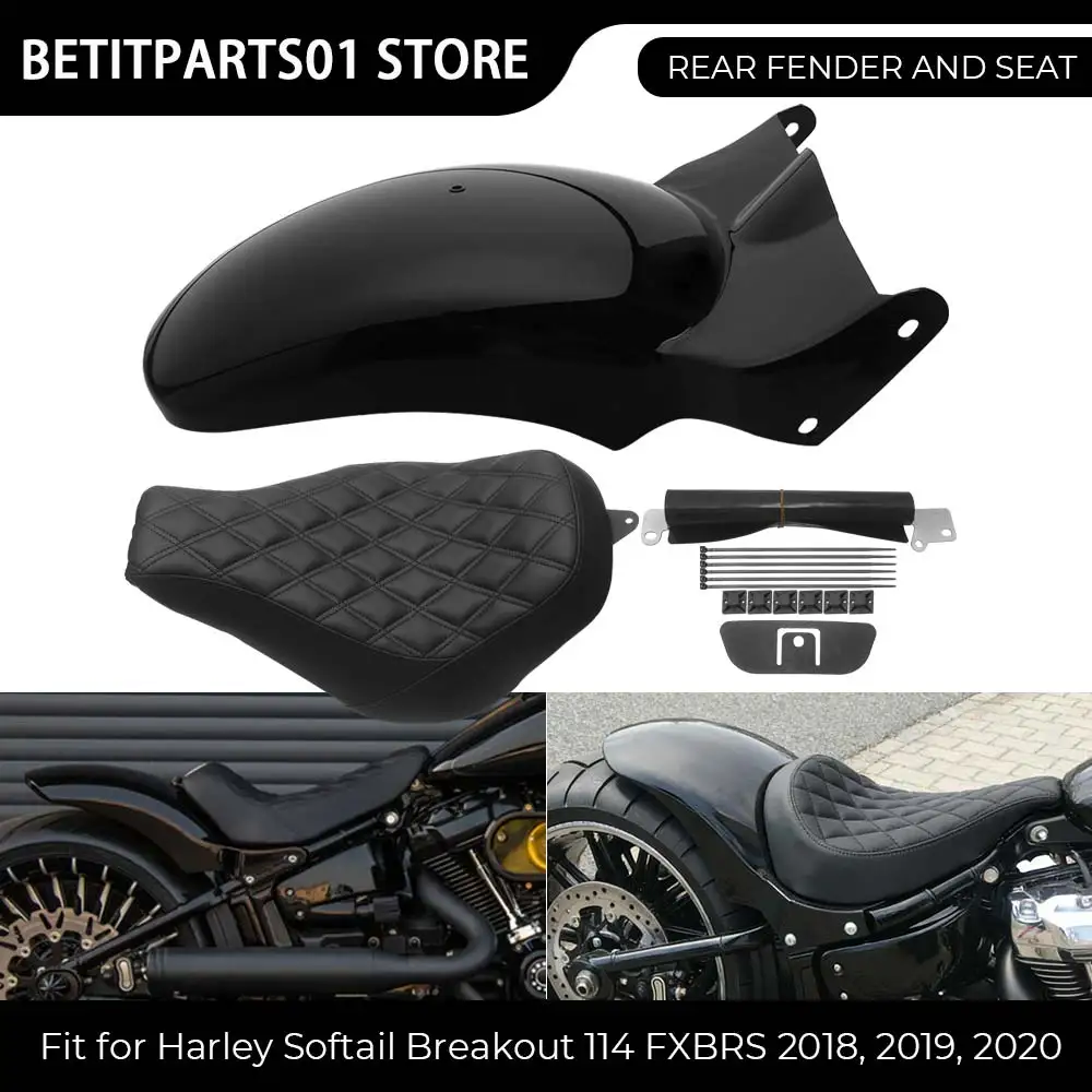 Motorcycle Black Rear Fender+Driver Solo Seat Mudguard Cover Set Accessories Fit For Harley Softail Breakout 117 FXBR 2023-2026