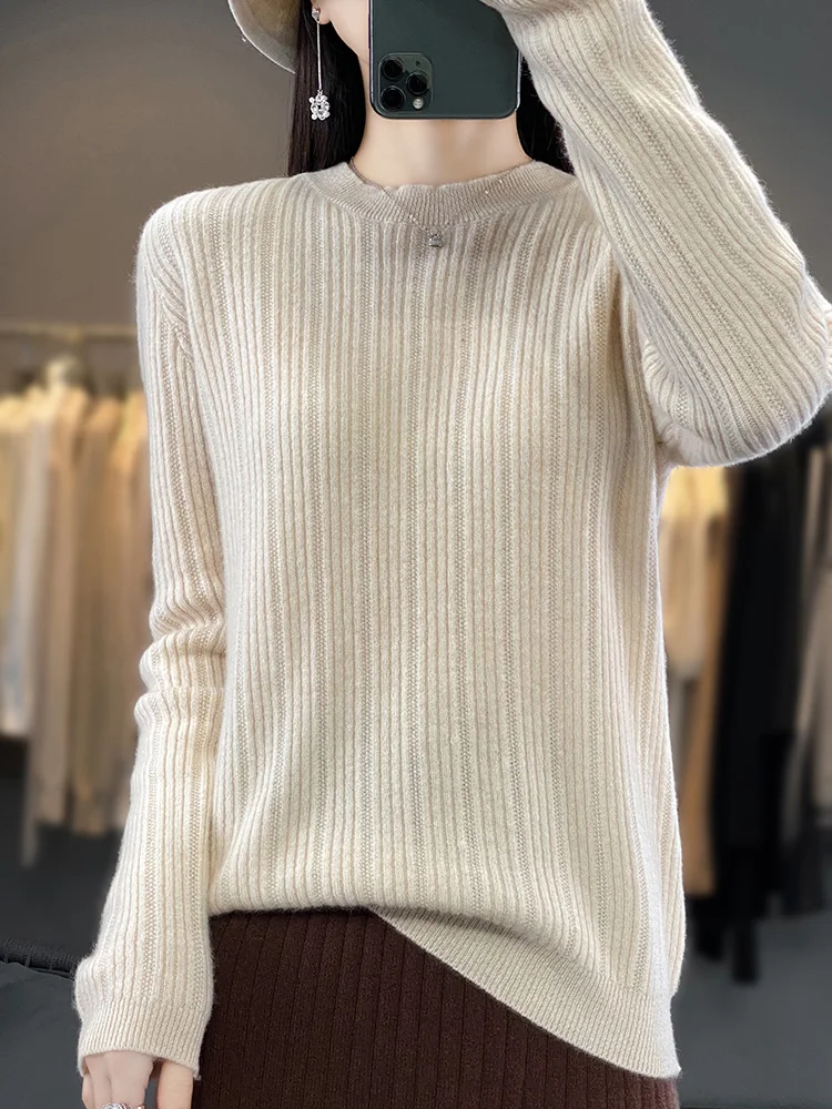 

Aliselect Spring Autumn Women O-neck Pullover 100% Merino Wool Sweater Long Sleeve Cashmere Knitwear Casual Basic Female Tops