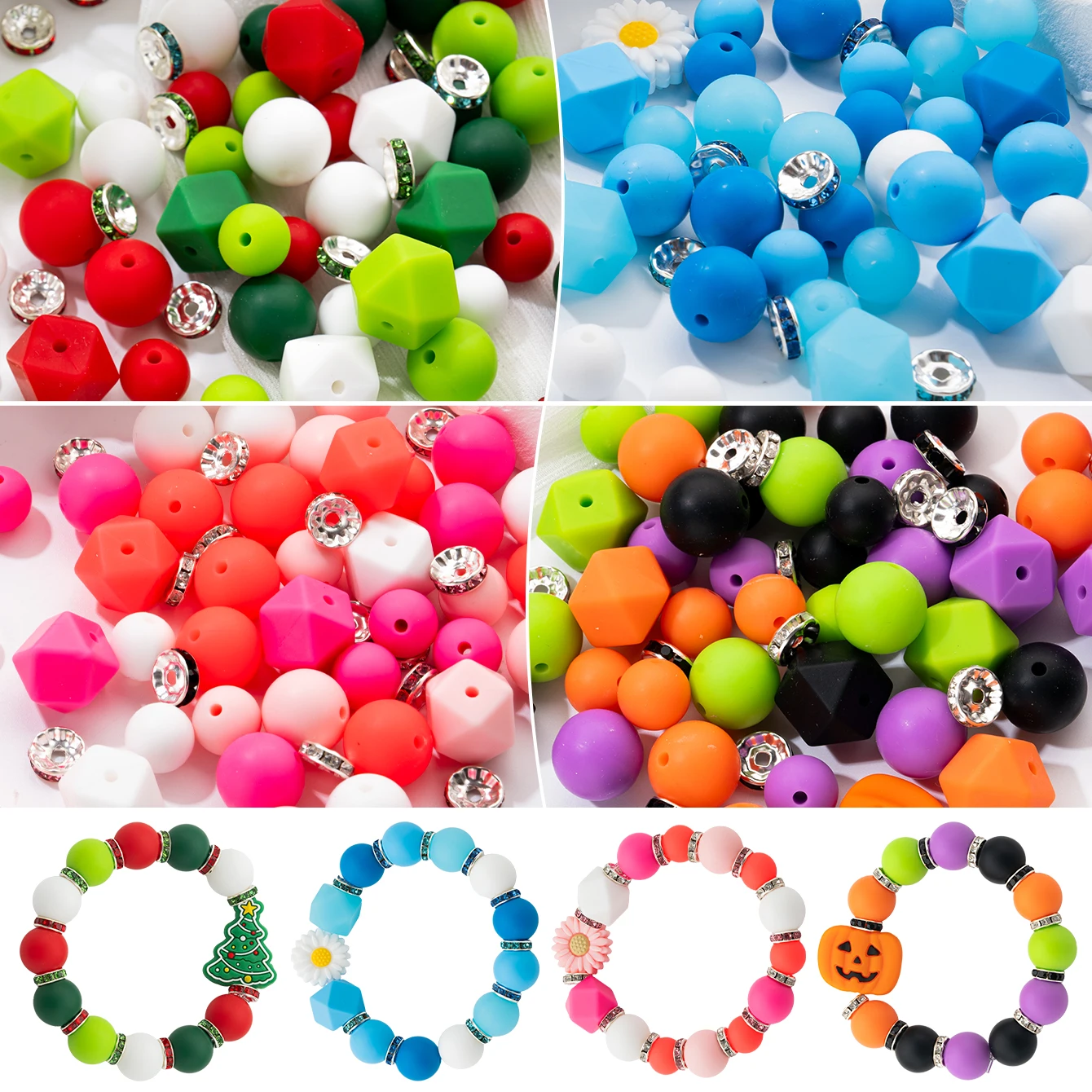 70Pcs /set Silicone Beads Set Beads Silicone Round Bead&Sunflower For Jewelry Making bracelet making kit Handmade DIY Accessorie