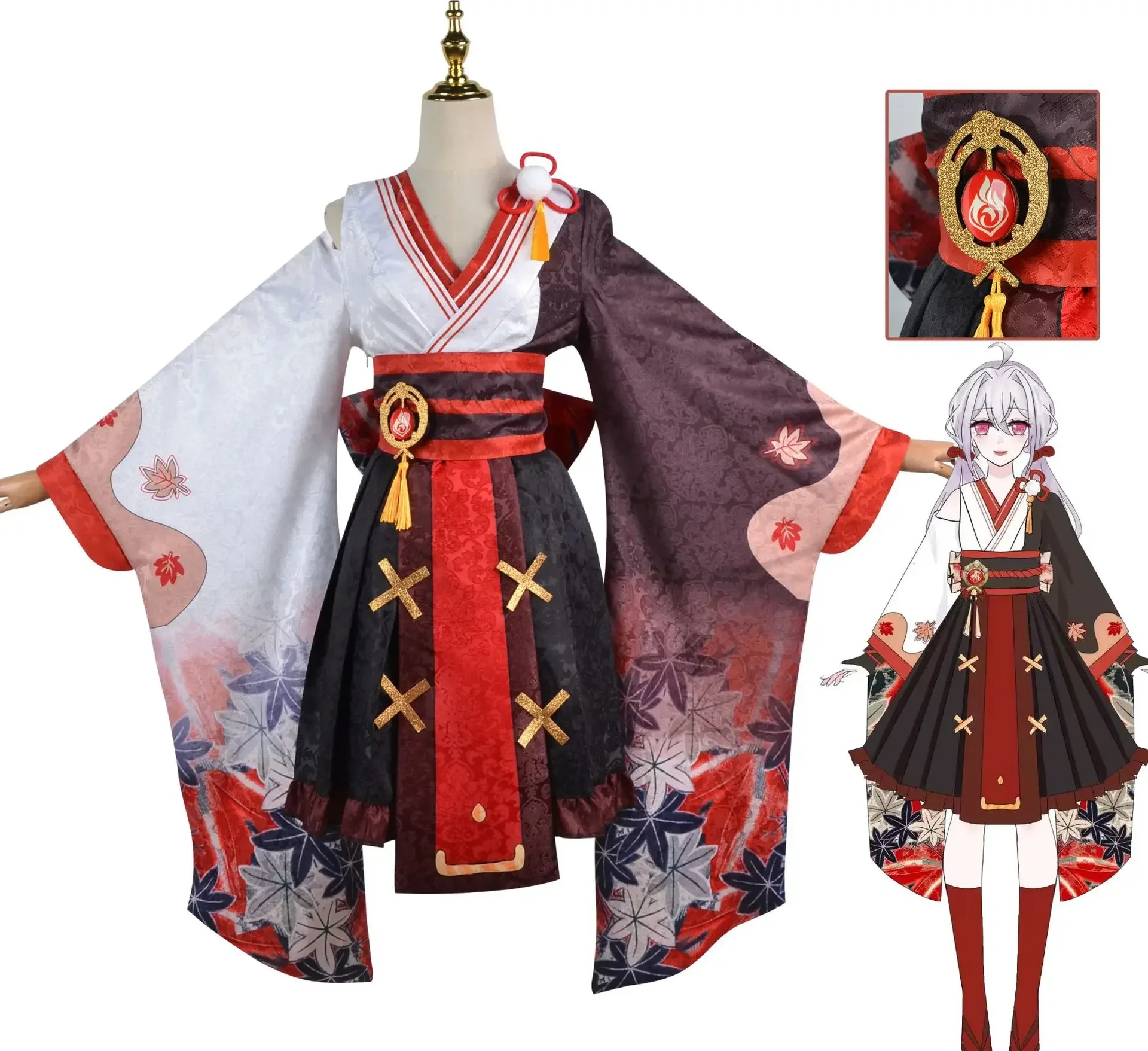 

Game Genshin Warrior Kaedehara Kazuha Dress Cosplay Costume Anime Genshin Impact Wang Ye Uniform Halloween Party Wigs Shoes Gift