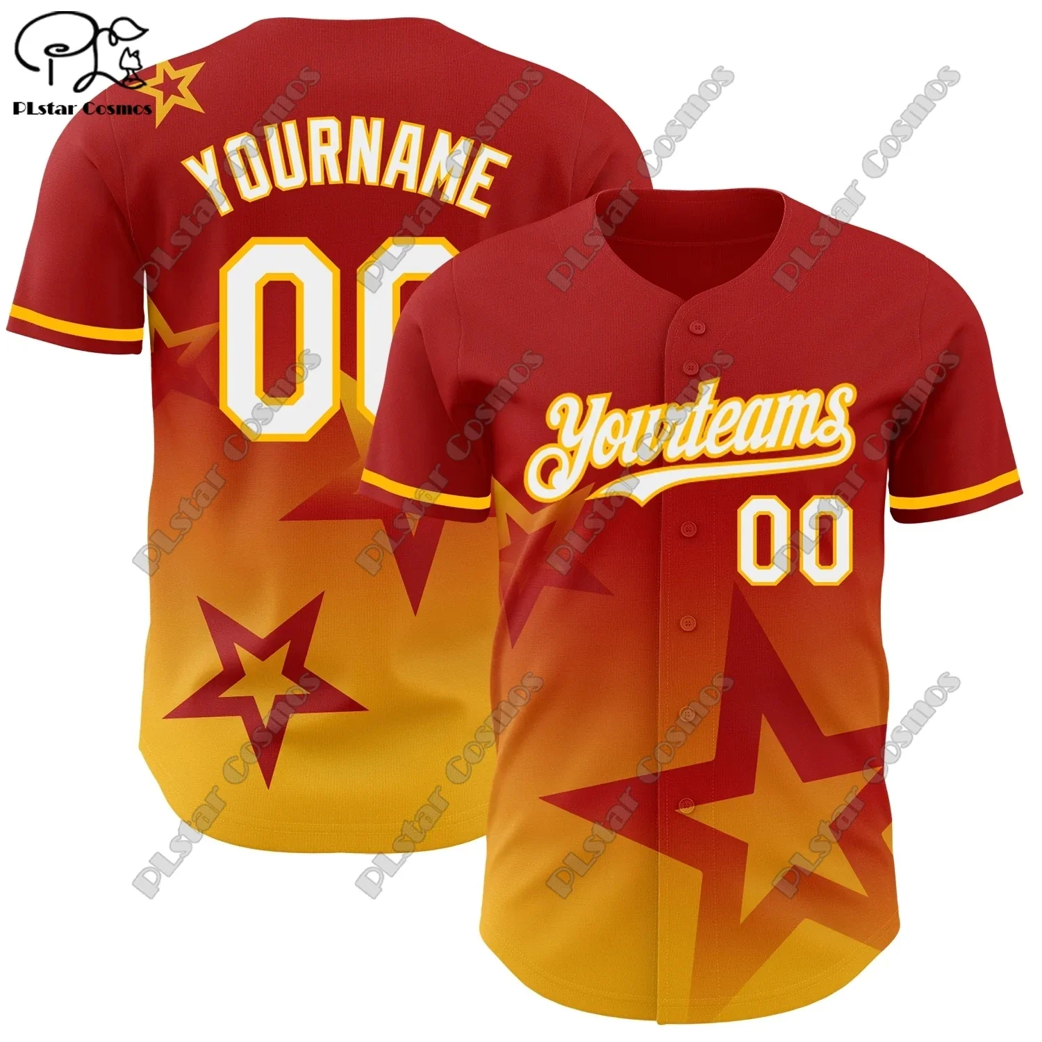 PLSTAR COSMOS customized 3D printing design gradient series red star pattern genuine baseball uniform summer new short sleeve