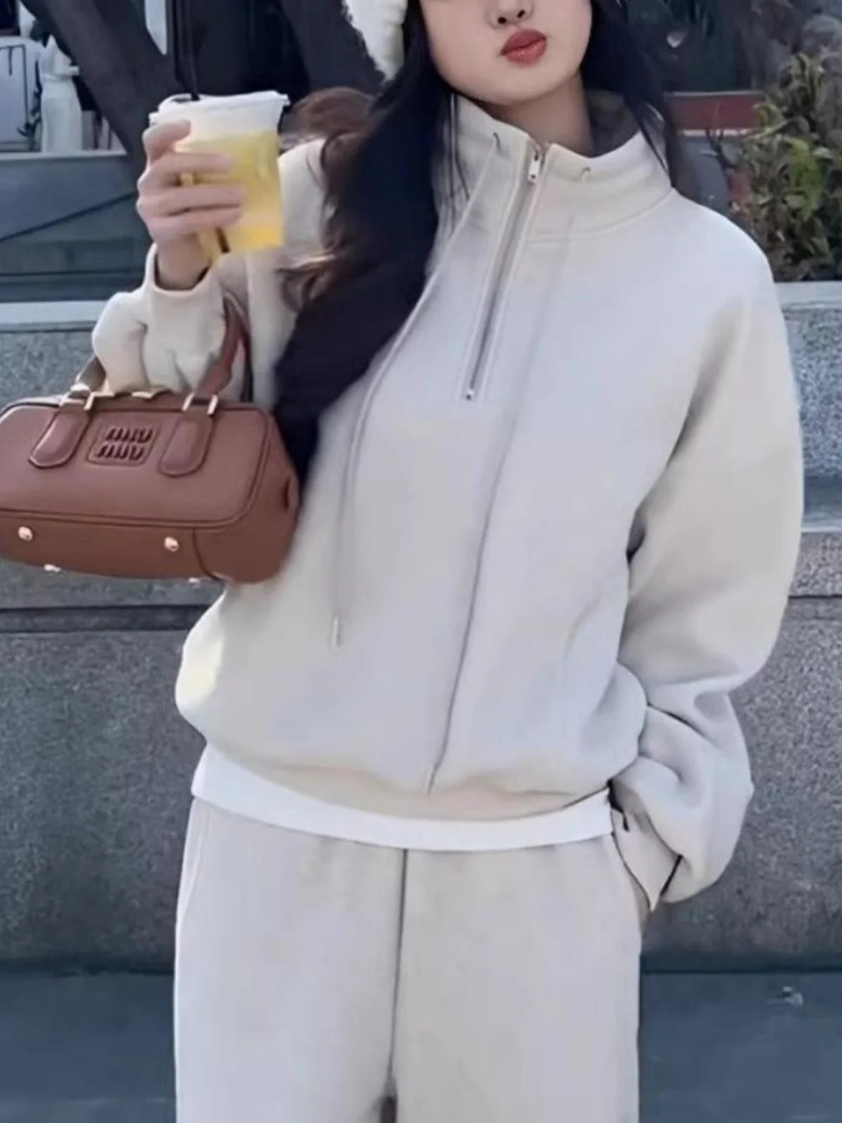 

Женский повседневный спортивный костюм: флисовая толстовка и длинные брюки, комплект из двух предметов, теплый и стильный, коллекция весна-осень-зима