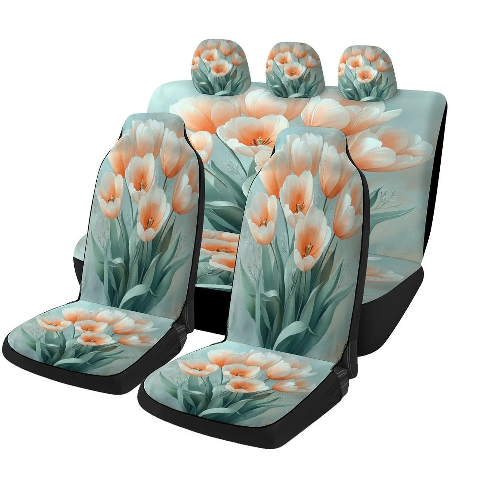 Set Of Car Seat Covers With A Pastel Tulip Theme, Stylish And Durable Protectors For Most Vehicles, Complete Set For Two Front S