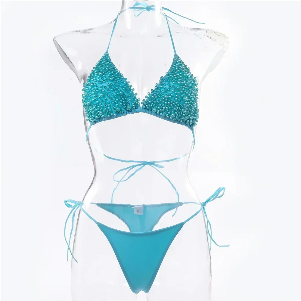 Costume da bagno perizoma bikini perlato Kawaii Y2K Costumi da bagno Trend Donna Costume da bagno a due pezzi Costumi da bagno Bikini Set Abiti da vacanza