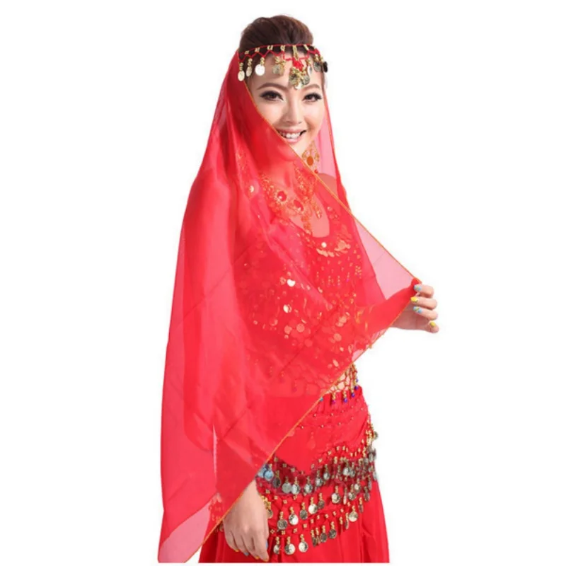 Belly Dance Headwear Women\'s Chiffon Coin Headband Scarf Headpiece Dance Costume Belly Dance Wrap Scarf