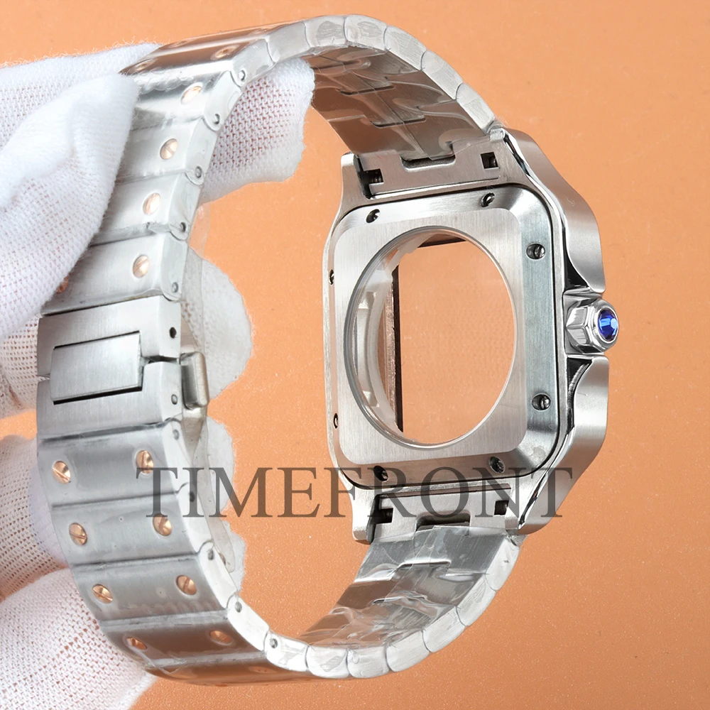 NH35 38mm Square Watch Case For Modified Santos Seiko Stainless Steel Bracelet Fit NH35 NH36 NH38 Automatic Movement 27mm Dial