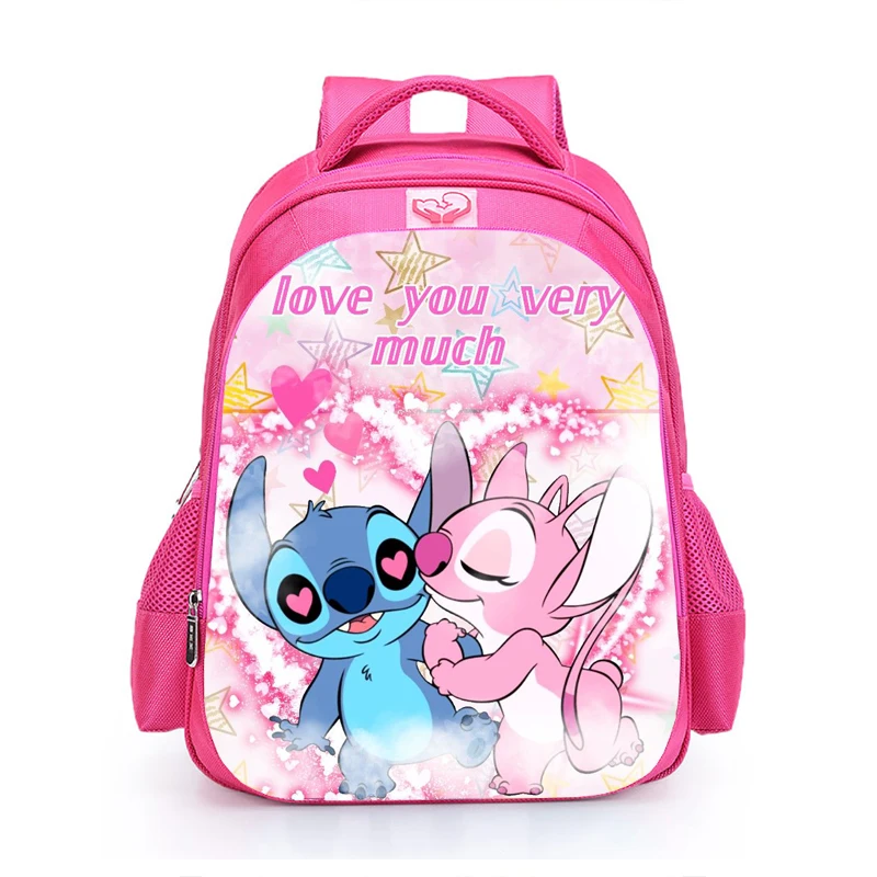 MINISO Cartoon Lilo & Stitch Backpack Pink Software Children\'s SchoolBag Orthopedic Mochila Anime