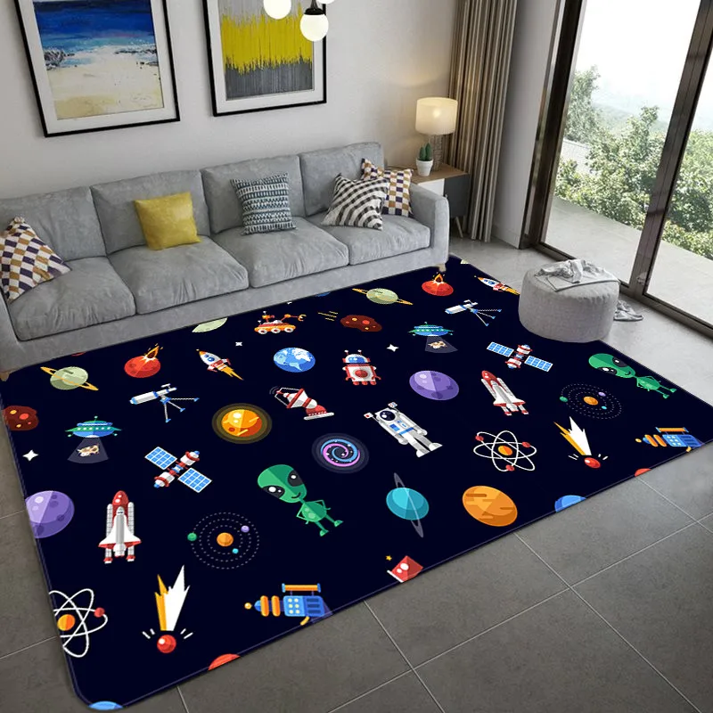 Cartoon Space Universe Planet Carpet Boys Girls Bedroom Bedside Decor Carpet Corridor Balcony Floor Mat Living Room Non-Slip Rug