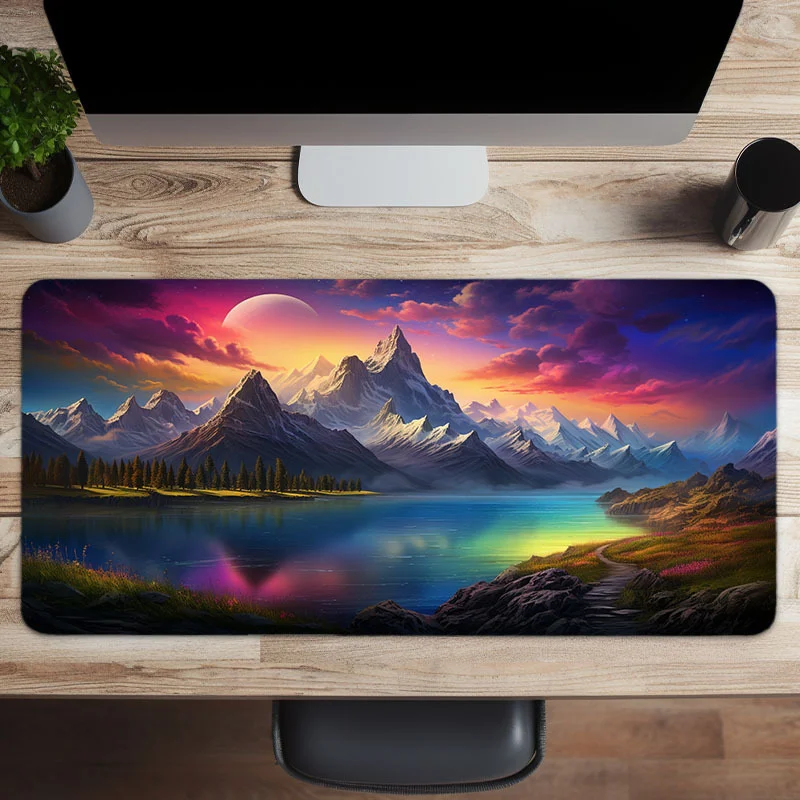 1pc Large Colorful Mountain and River Gaming Mousepad - Anti-Slip Natural Rubber Desk Mat for Office and Home Use