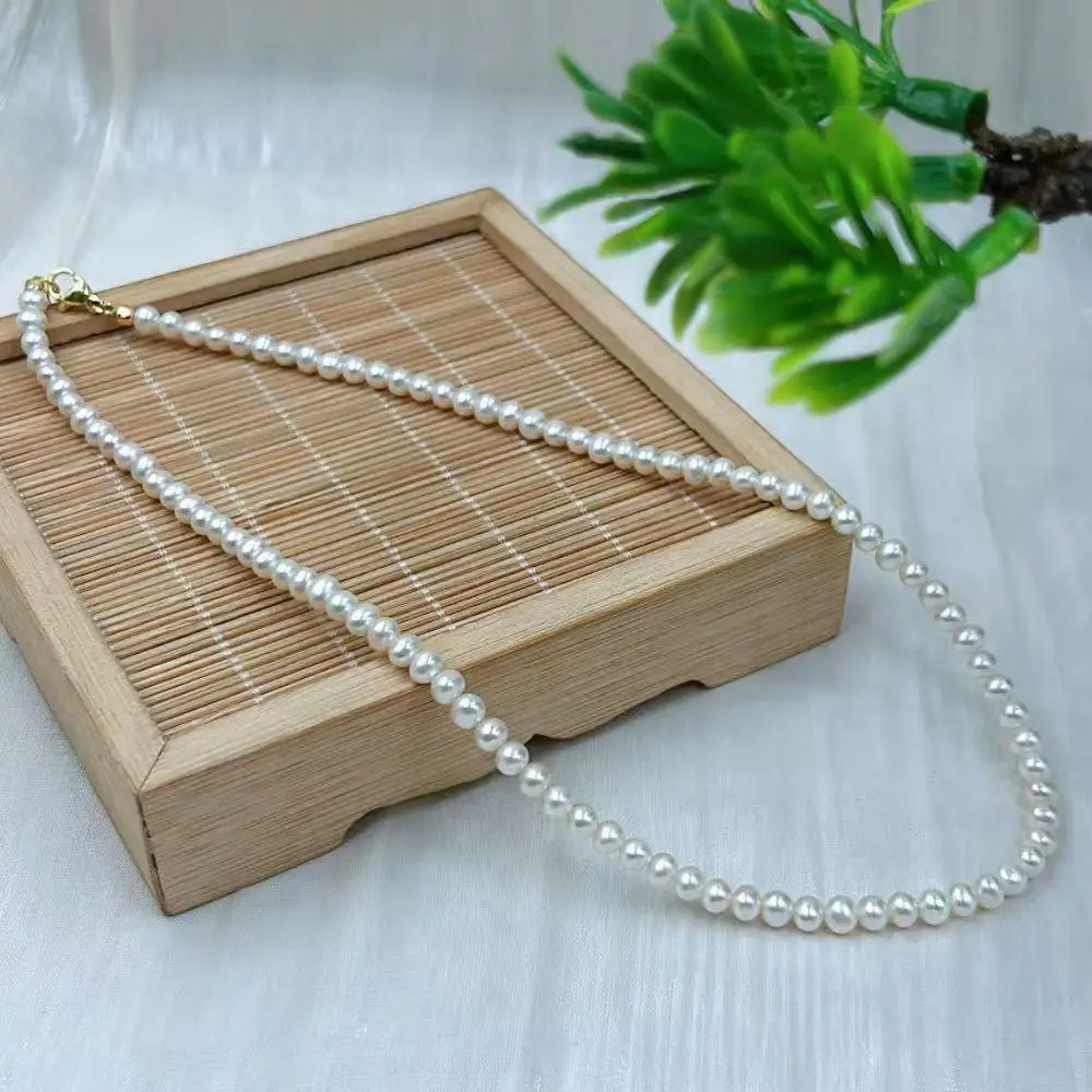 

4-5mm Girlfriend Jewelry Gift AAA Round Elegant Short Collar Real Natural Freshwater Pearl Necklace 17-20inch