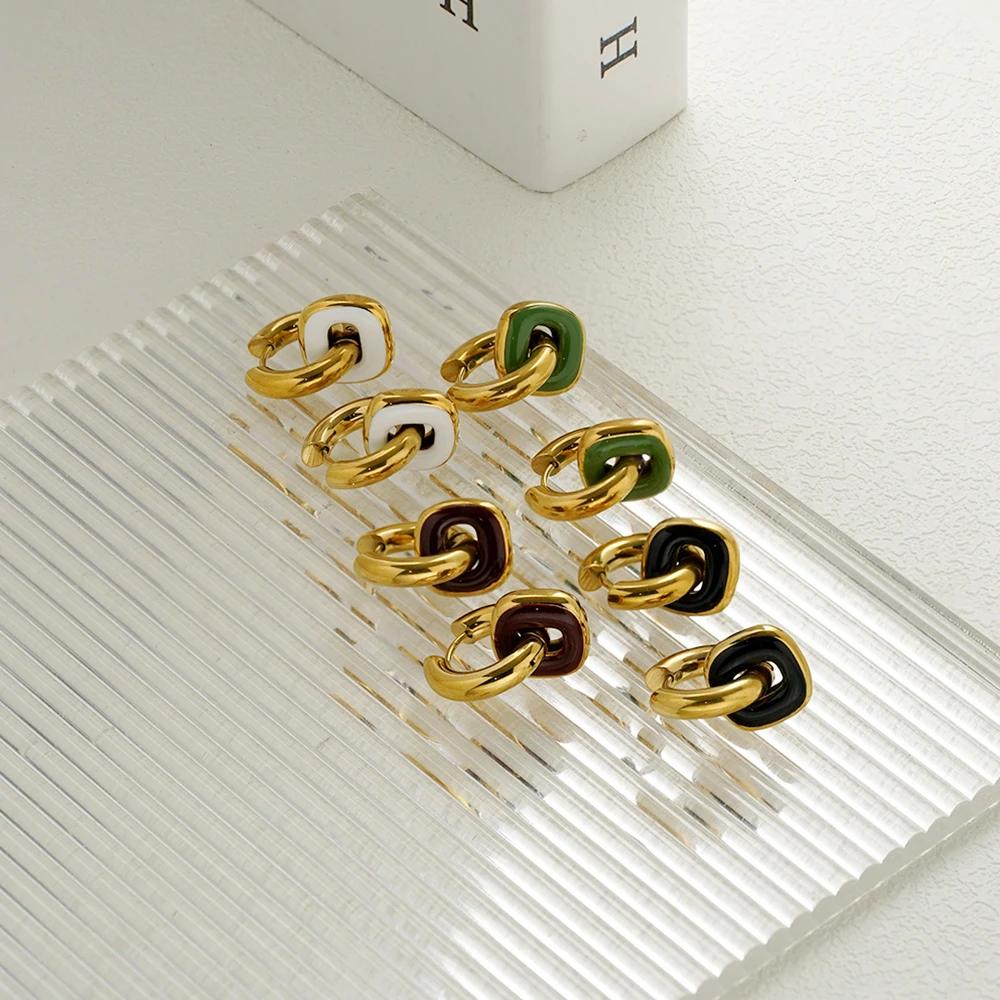 

ENFASHION Aretes De Mujer Round Shape Oil Dripping Hoop Earrings For Women's Stainless steel 18K Gold Plated Fashion Jewelry