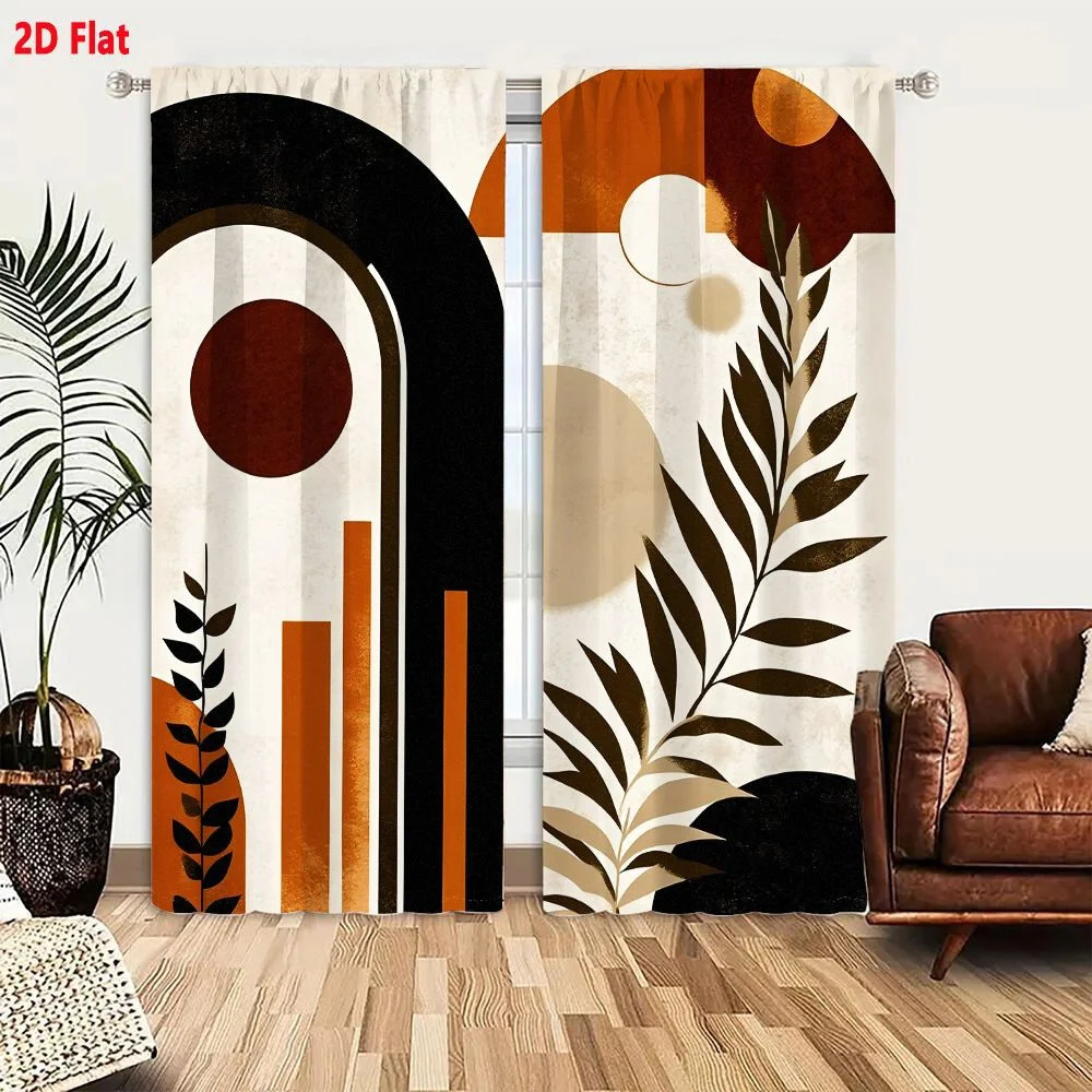 2Pcs Curtains Mid Century Modern Abstract Art With Earthy Tones And Geometric Organic Shapes Window Drapes for Bedroom Room Deco