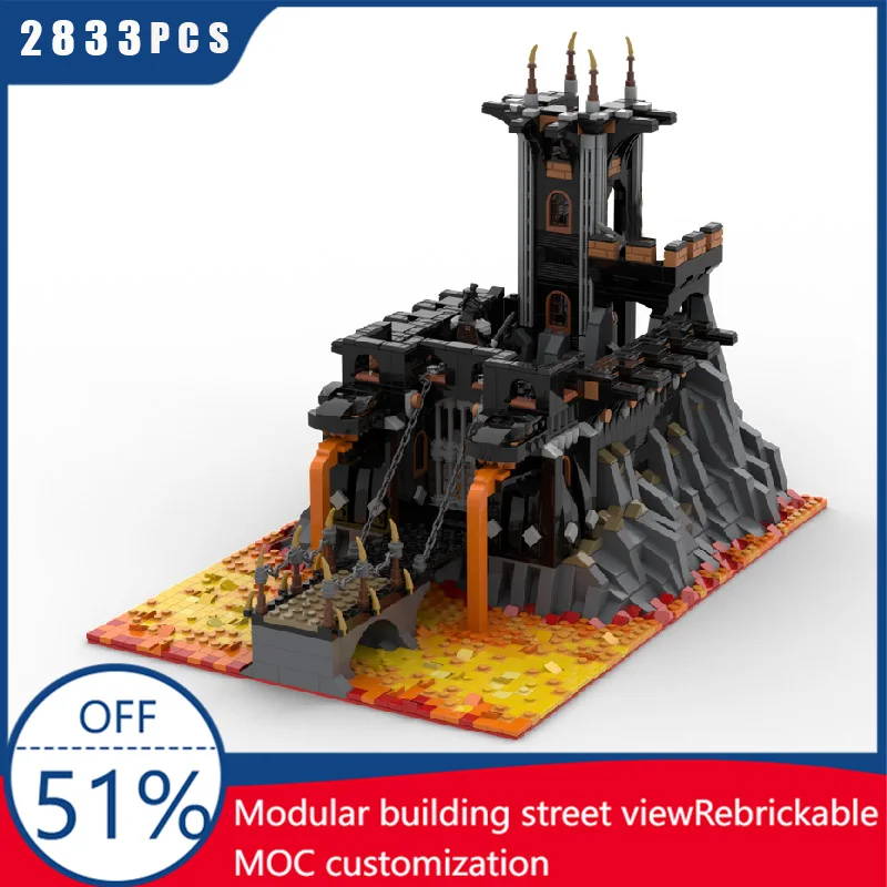 

2833 шт. MOC, средневековая модель крепости, здание, черный вулкан, крепость, архитектурный блок, сделай сам, детская сборка, кирпичи, игрушка, полезный подарок