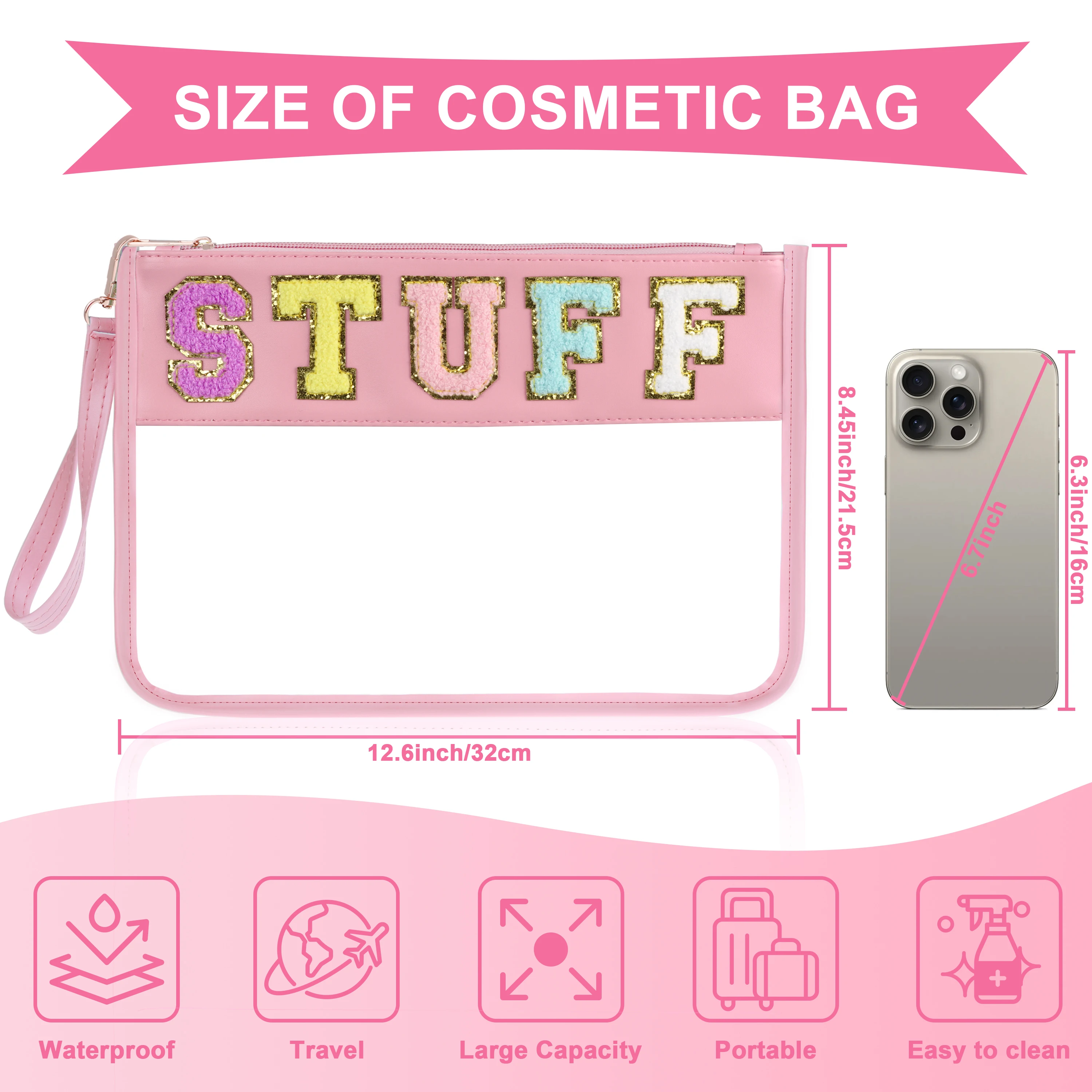 Transparent PVC Embroidery Cloth Stickers Travel Travel Waterproof Cosmetic Bag Creative Letters Patch Handheld Makeup Organizer