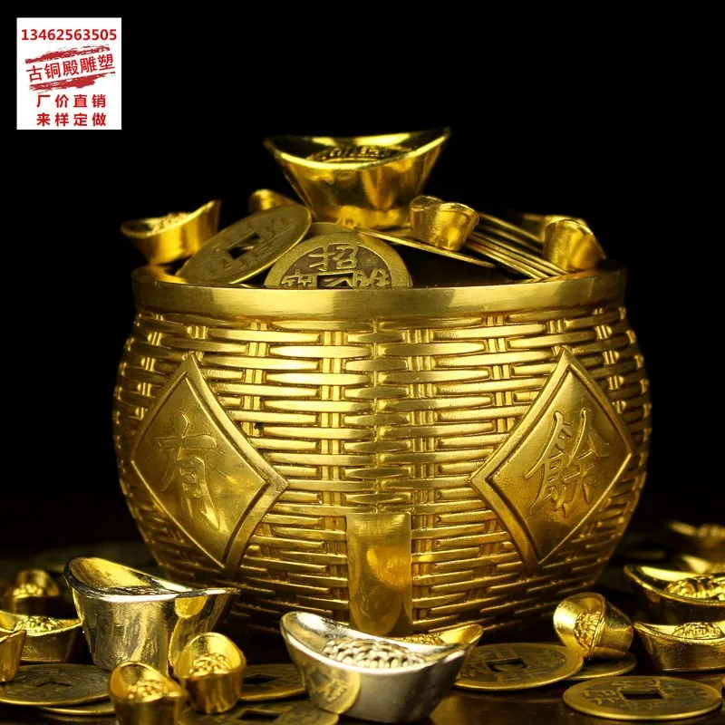 

Solid Pure Copper Treasure Bowl Ornament Yearly Surplus Daily Wealth Grain Storage Basket Piggy Bank Shengzi Dou
