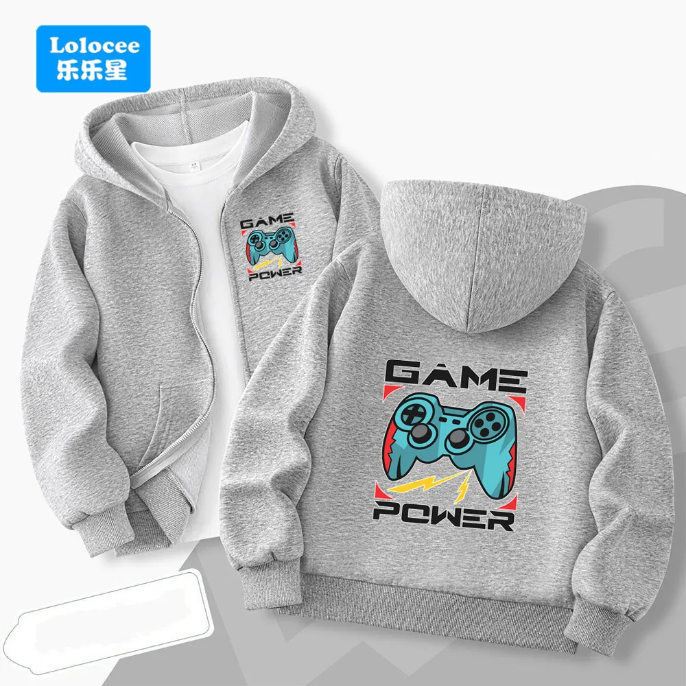 Chłopięce bluzy z kapturem na zamek błyskawiczny z nadrukiem kontrolera do gier, sportowe, codzienne, wiosenno-jesienne kurtki z kapturem dla dzieci, kurtki na zamek dla nastolatków, odzież wierzchnia YXJ01