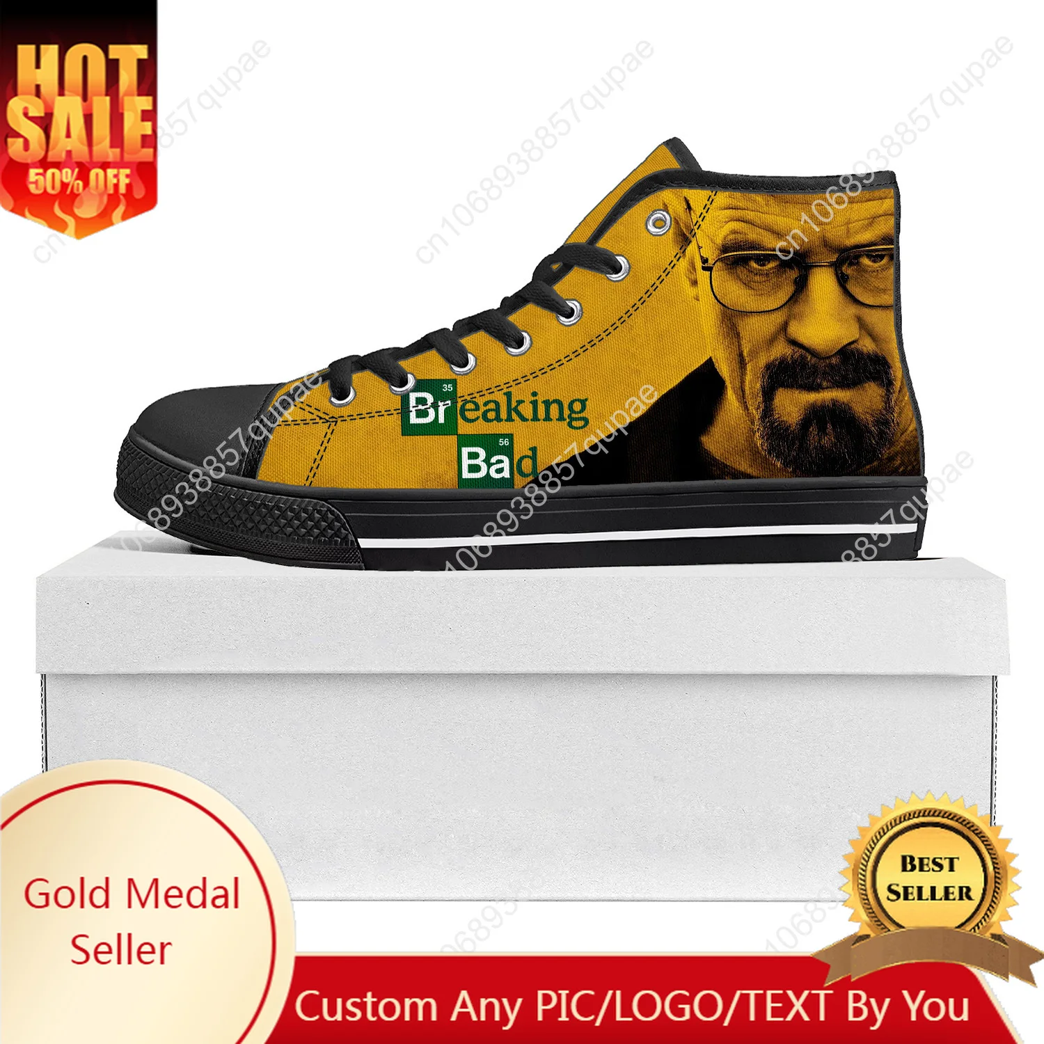 

Breaking Bad Heisenberg High Top High Quality Sneakers Mens Womens Teenager Canvas Sneaker Casual Couple Shoes Custom Shoe Black