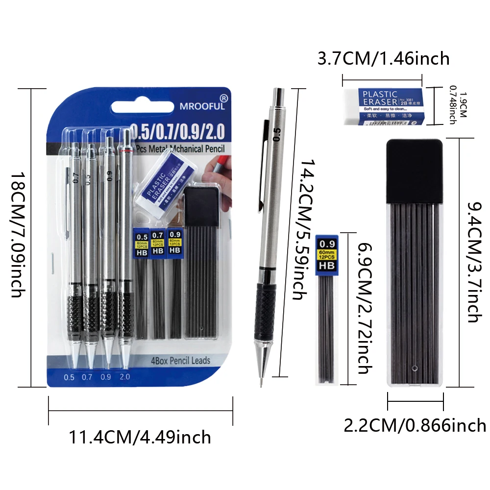 Anti Slip Soft Set Grip Handle Metal Mechanical Pencil Card Set 0.5/0.7/0.9/2.0mm Automatic Pencil Drawing Sketching Writing ﻿ ﻿