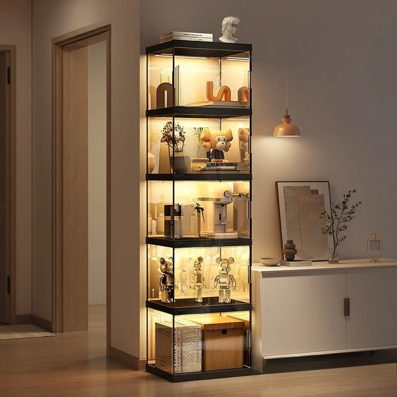 Bookcase Display Cabinet with Door Dust-proof Bookshelf Storage Grid Cabinet Transparent Figure Storage