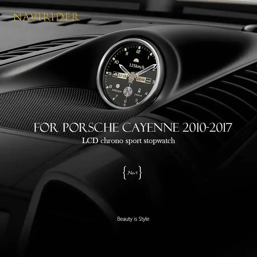 For Porsche Cayenne New Upgrade LCD Car Stopwatch Interior Dashboard Central Clock Compass Time Electronic Meter