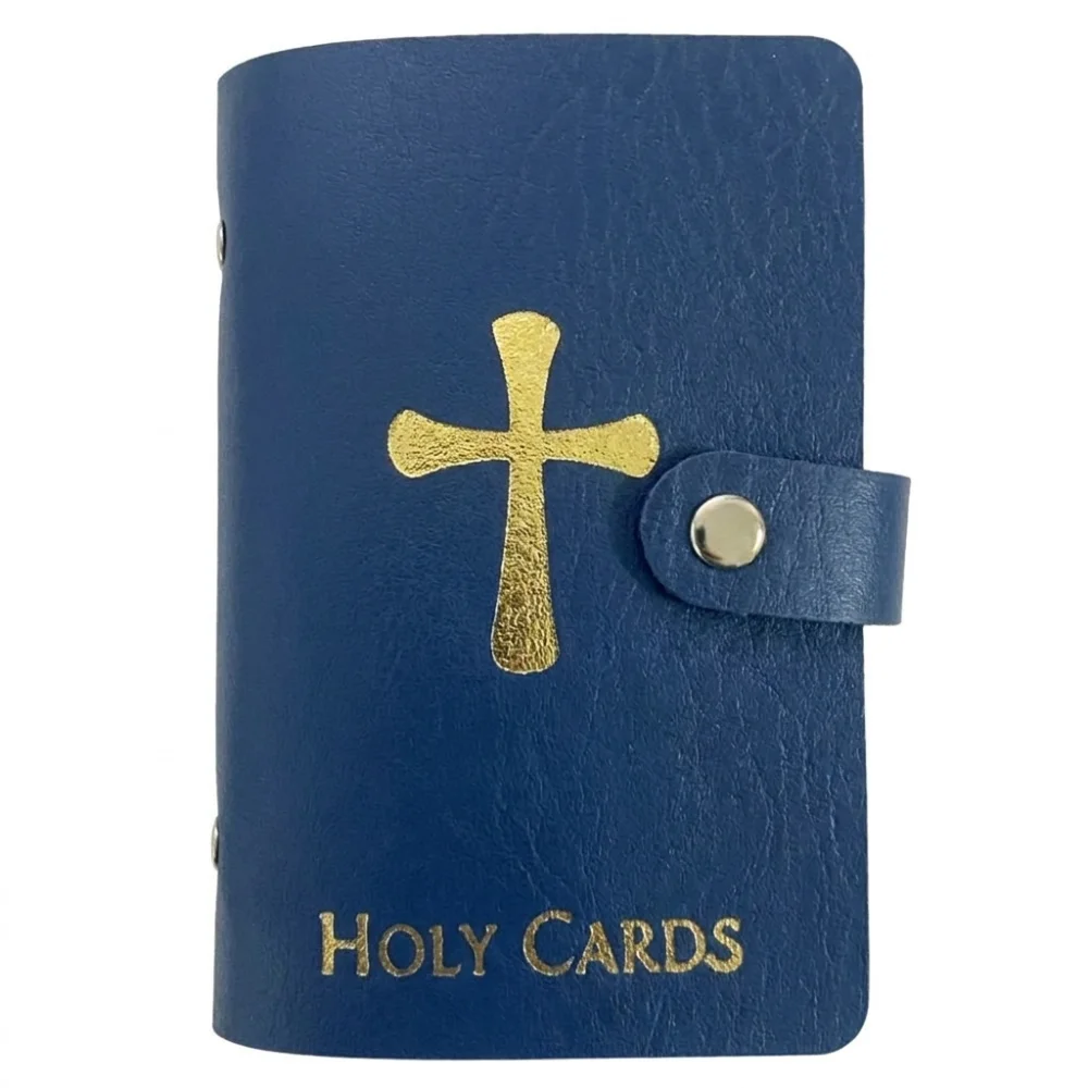 PU Leather Prayer Card Holder Compact 40 Slots Holy Card Booklet Snap Closure Waterproof Prayer Card Organizer Baptism Gift