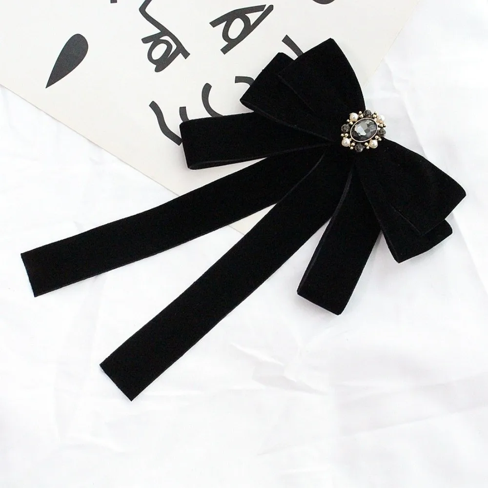 Luxury Velvet Black Ribbon Pin Beads Pearl Funerals Memorial Pin Rhinestones Pin Ribbon Badge Brooch Mourning