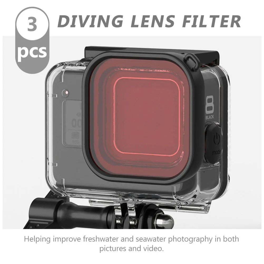 

3Pcs Dive Lens Filter Waterproof for 8 Underwater Camera Clarity Color Correction Snorkeling Swimming Pool Freshwater