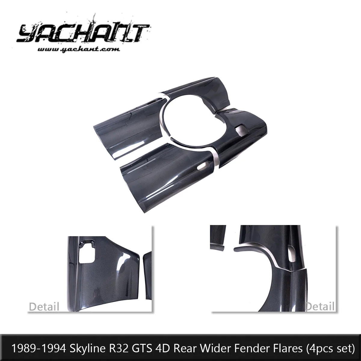 Carbon Fiber Rear Wider Fender Flares 4Pcs Set Fit For 1989-1994 Skyline R32 GTS 4D Widebody Extension Design