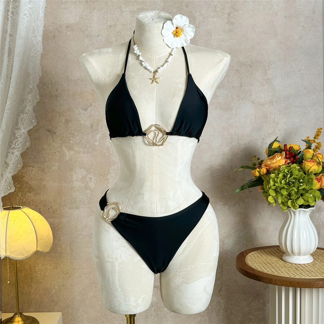 Mit Rock, Neckholder, Metallring, Bikini, Damen-Badeanzug, Damen-Bademode, dreiteiliges Bikini-Set, gepolsterter Badeanzug, Badebekleidung, Schwimmanzug V7812 – Detail 18