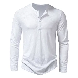 Camisa masculina de algodão com botão Henley, manga comprida, casual, cor sólida, camisetas da moda 10 principais vendas camisa henley manga longa - №2